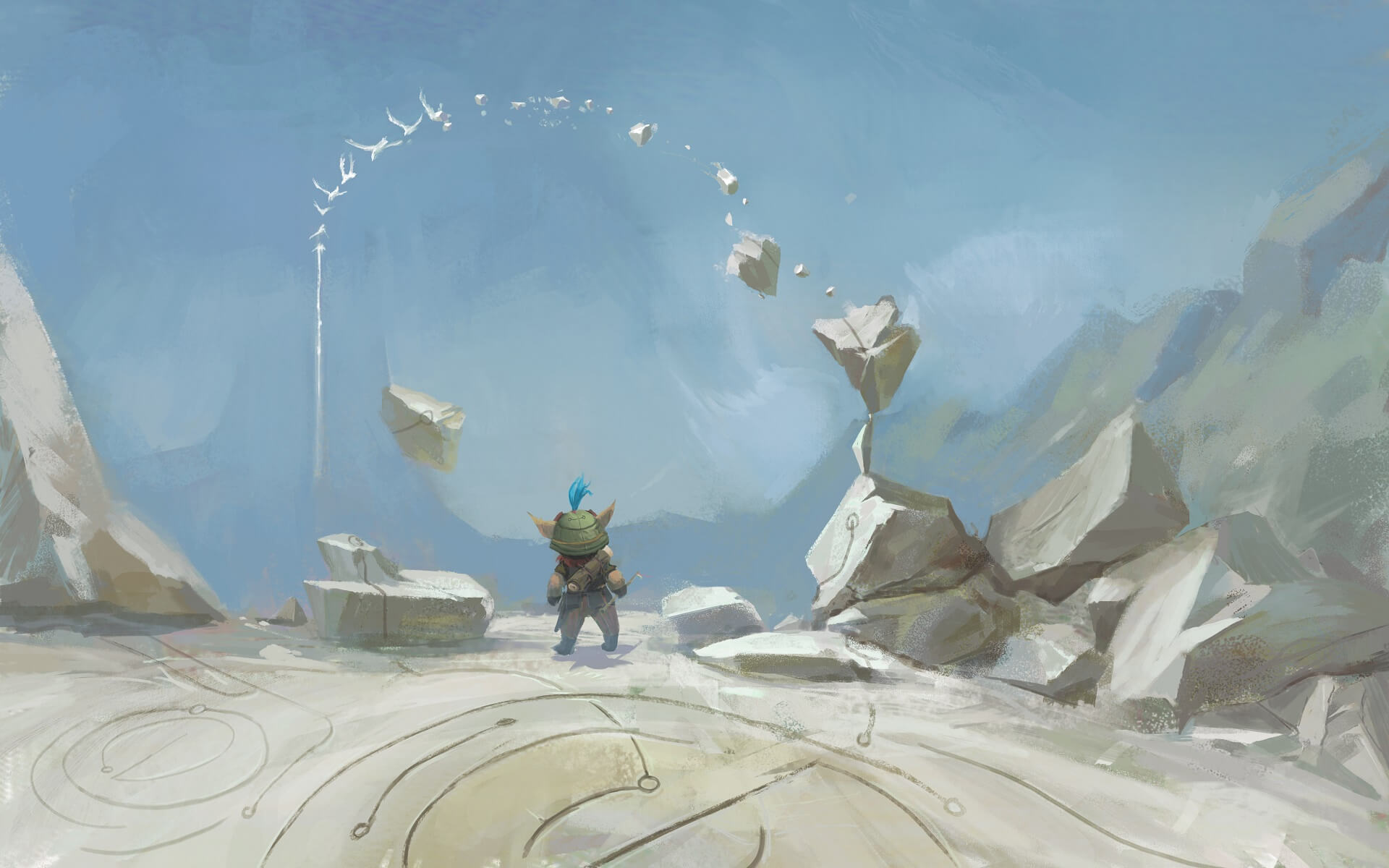 Teemo creating a portal to Bandle City on a mountain