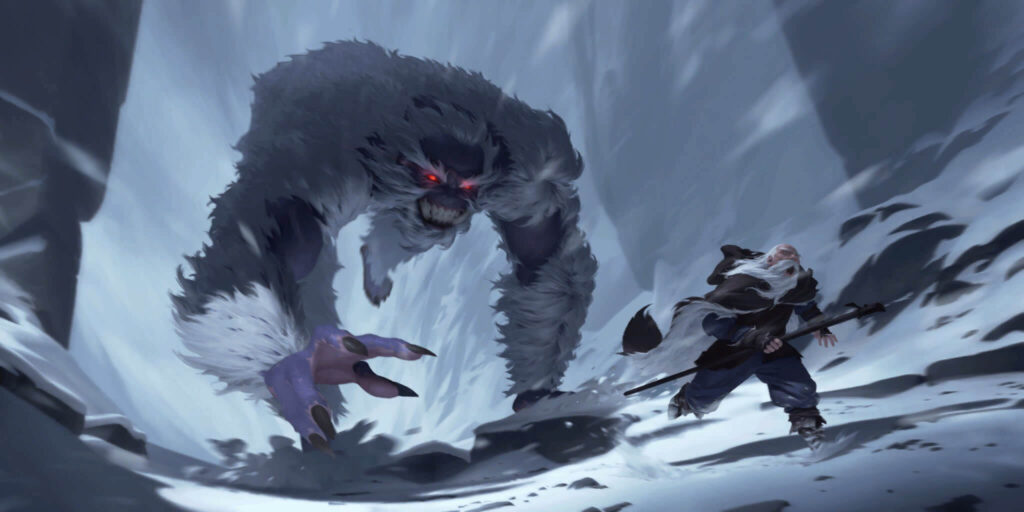 A white haired yeti chasing a Freljordian