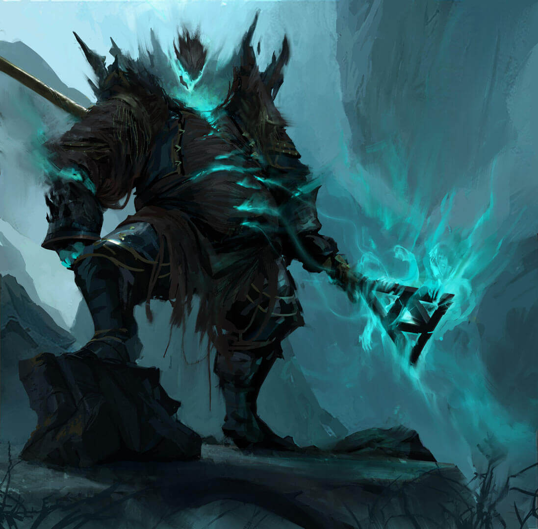 A malicious and powerful undead specter standing a the edge of a cliff in the Shadow Isles