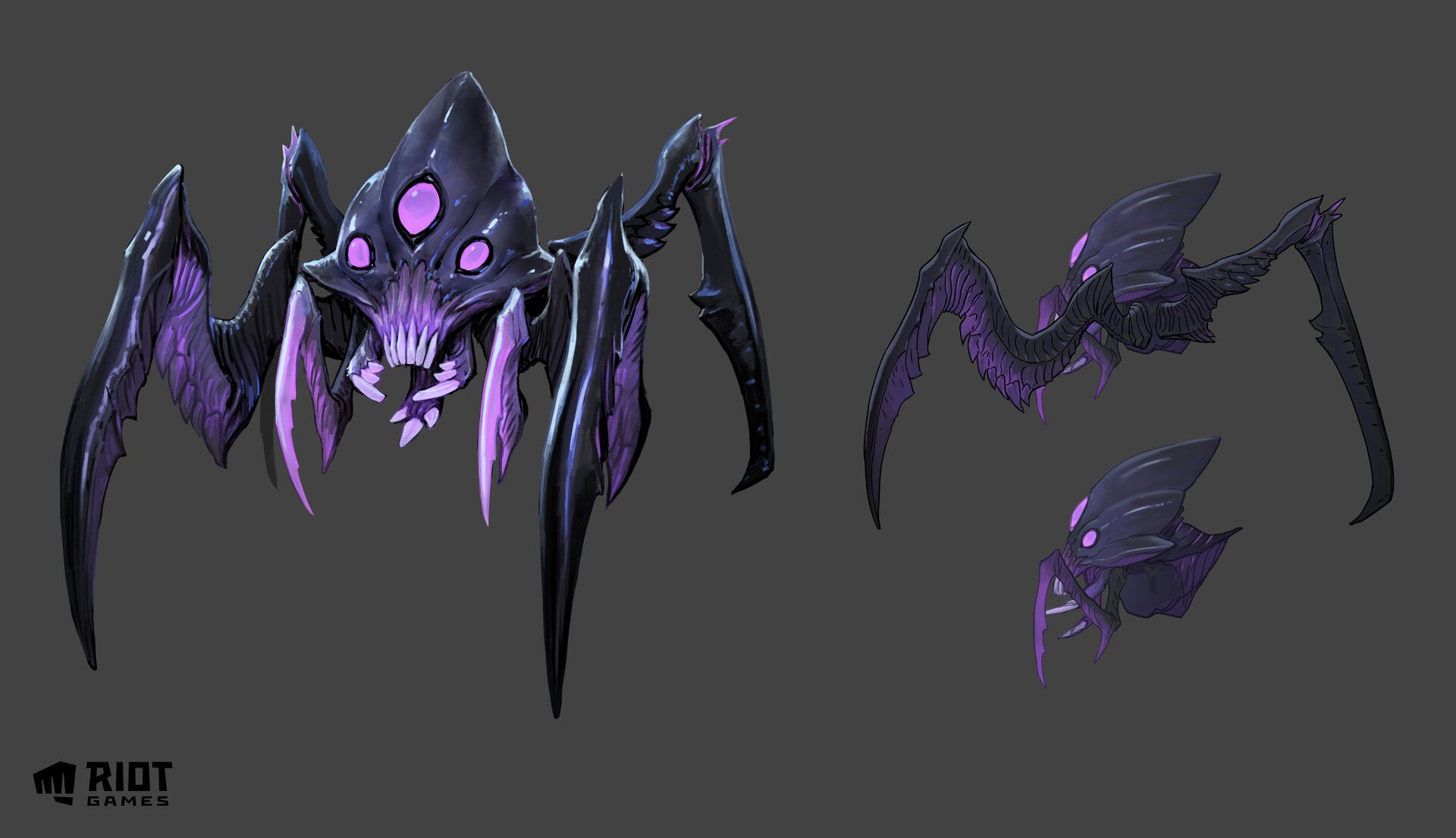 Front and side profile of Void Warrior concept art by Jason Chan at Riot Games