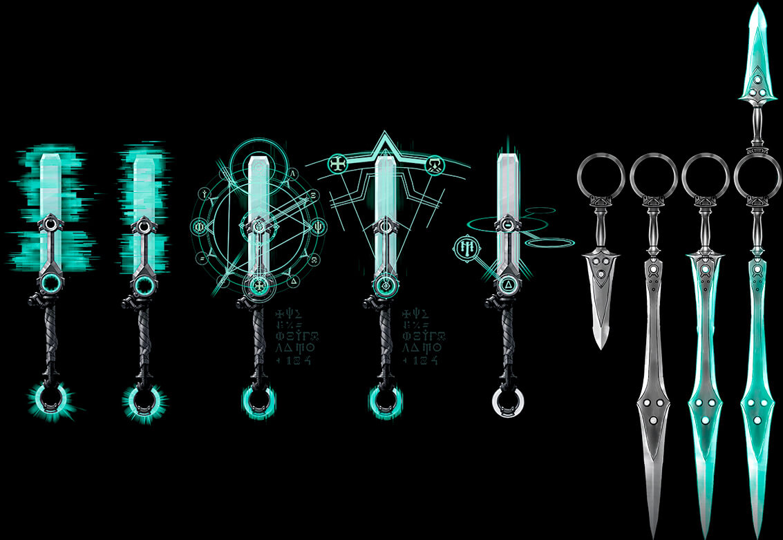 Ten different concepts of Ekko weapons which came to be the Zero Drive