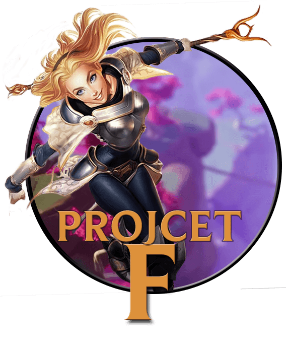 Lux splash art on a circular icon with Project F font in front