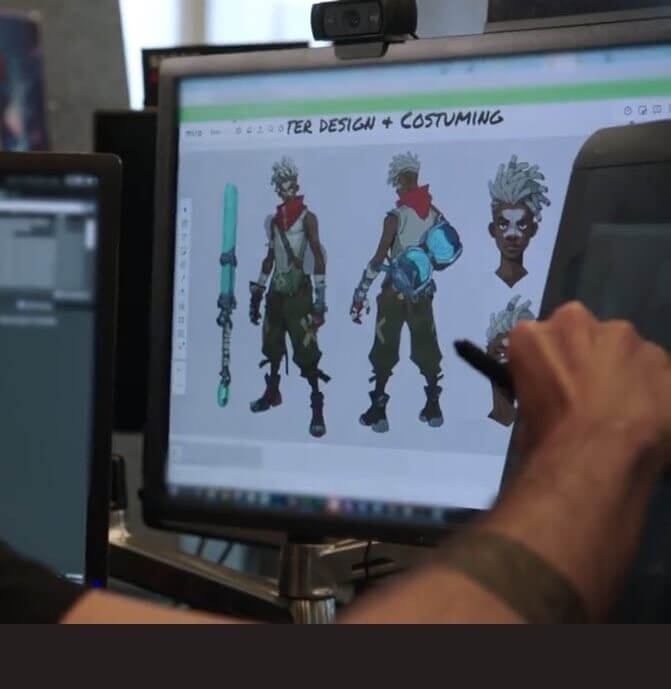Screenshot of a developer working on Ekko's character design and costuming
