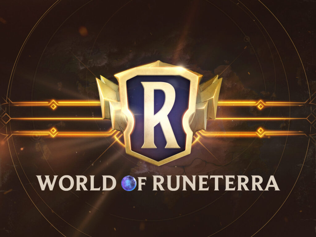 Legends of Runeterra logo with Runeterra map background adapted to World of Runeterra logo fan art
