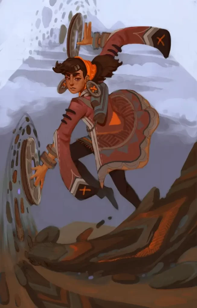 Concept art of Taliyah weaving stone with her hands