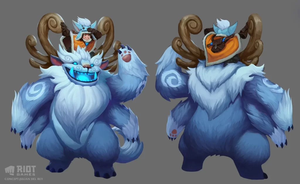 Front and back render of Nunu and Willump concept art