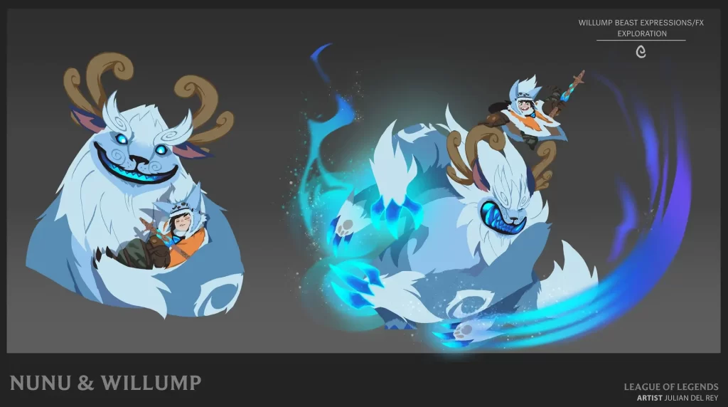 Two poses of Willump for expression concept art. One relaxed and one charging up magical powers