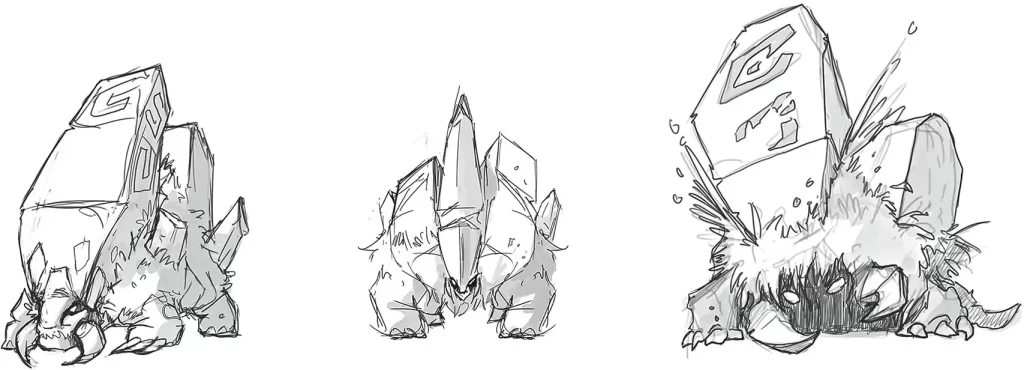 Concept art of three large krugs in various shapes and sizes