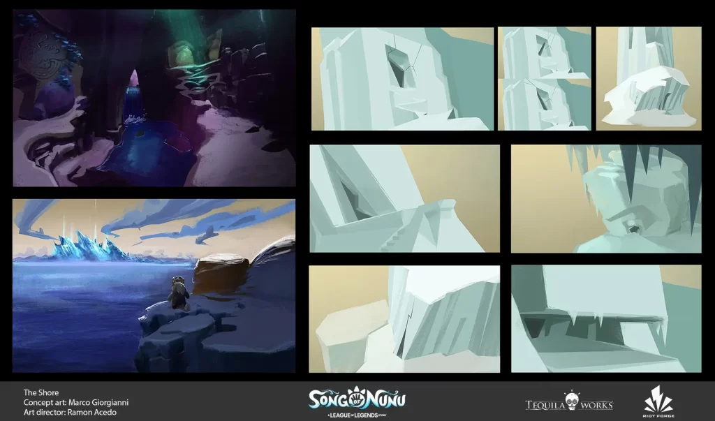 Various images of concept art for Song of Nunu