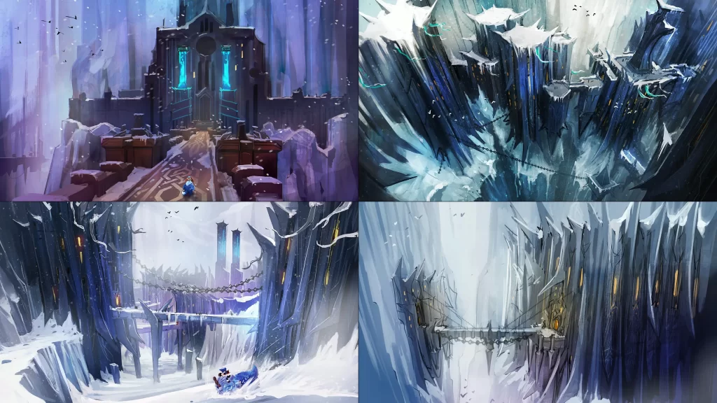 Various environment images of the Howling Abyss from Song of Nunu
