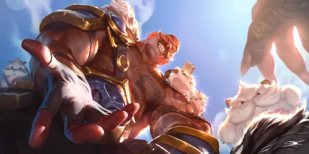 Braum holding out his hand in the Freljord