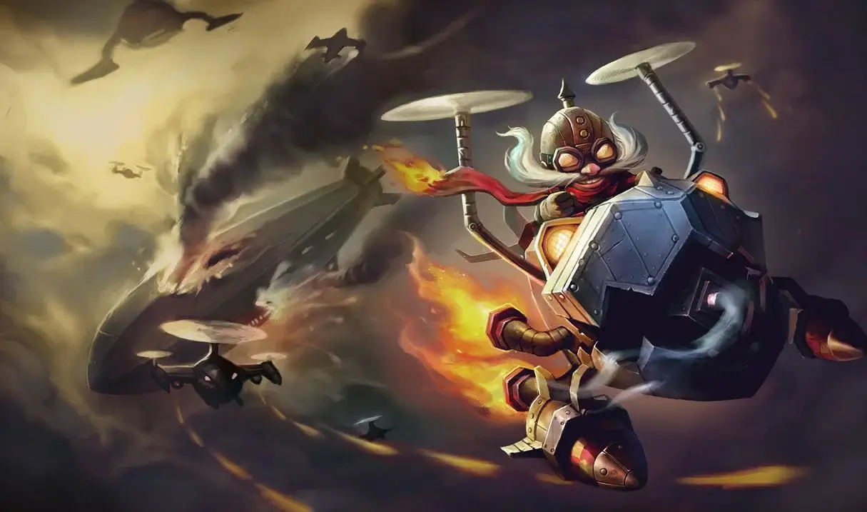 Corki flying his copter in the air