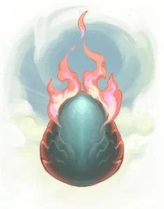 A flaming baby dragon egg representing Smolder