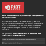 An in-game survey about a Riot Games social deduction game