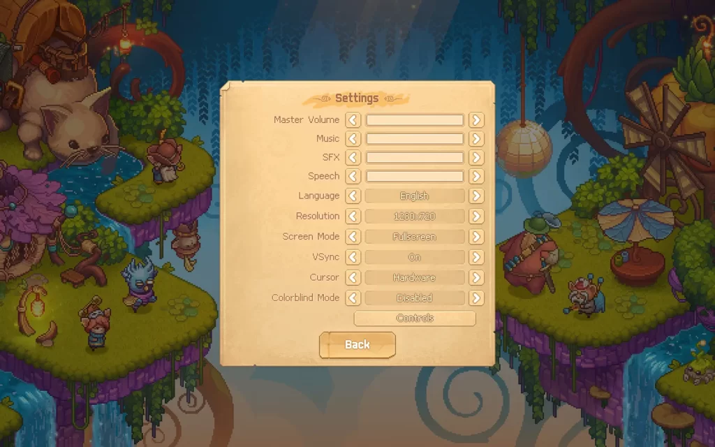 Bandle Tale main menu settings on PC